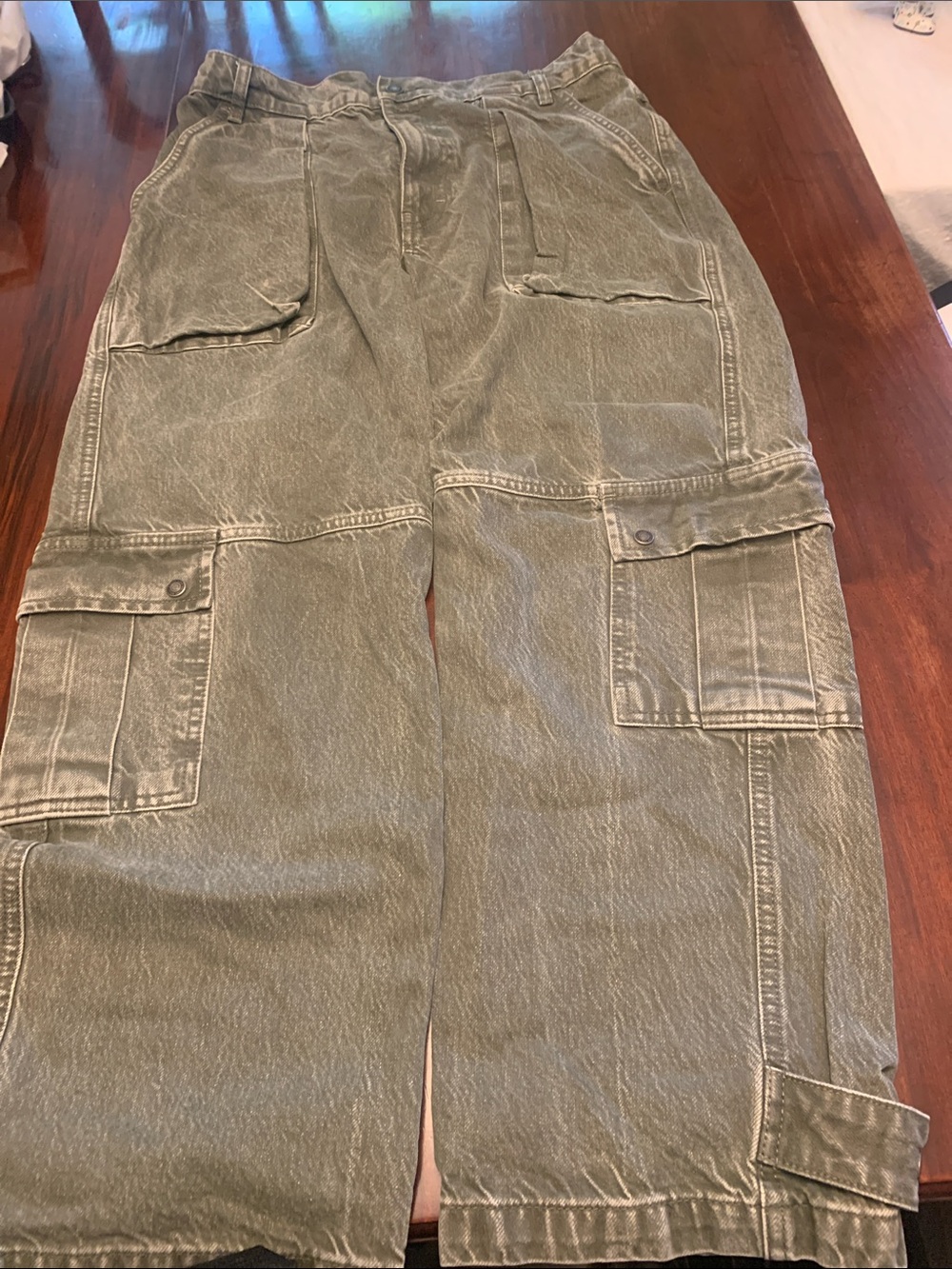 Free People Olive Green Wide-Leg Cargo Pants